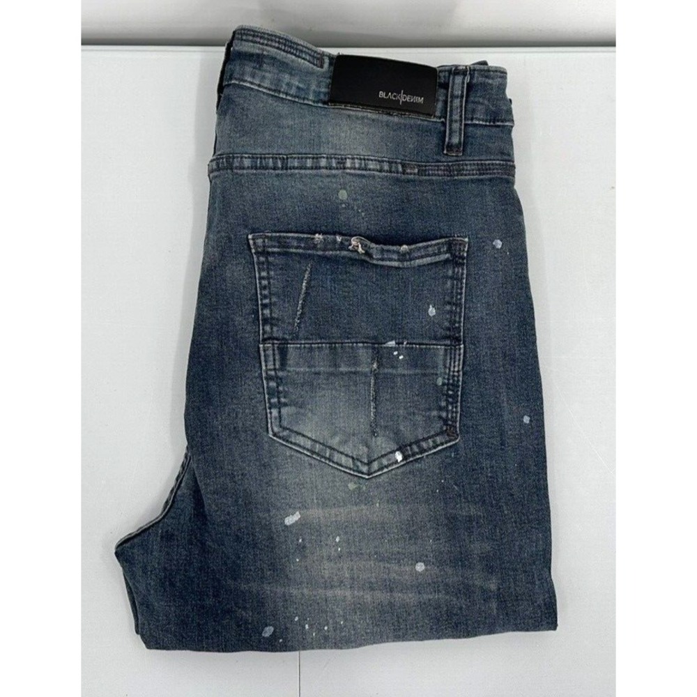 BLACK DENIM BRAND DISTRESSED SKINNY JEANS Men's Size 32 X 31 Button Fly Stretch